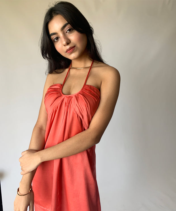 Salmon Pink Satin Dress