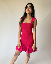 Deep Pink Smock & Frill Dress