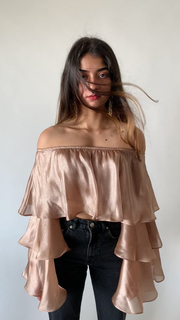 Champagne Gold Ruffle Blouse
