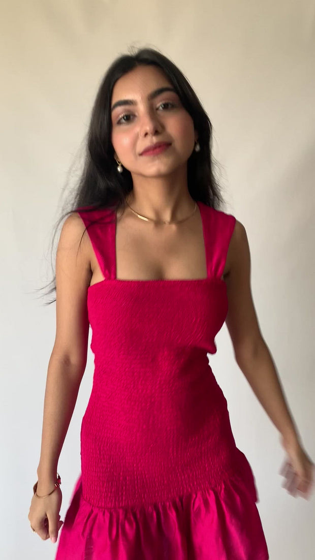 Deep Pink Smock & Frill Dress