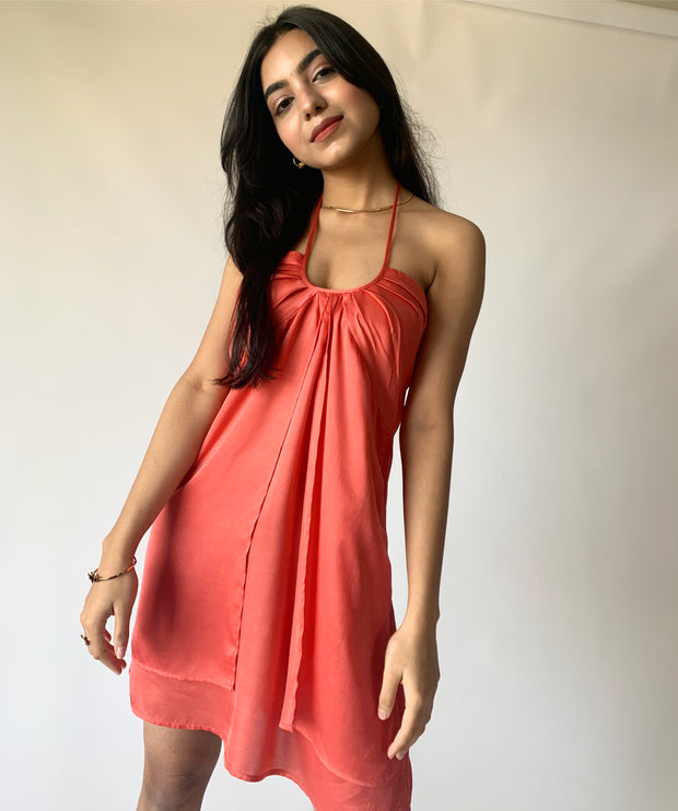 Salmon Pink Satin Dress