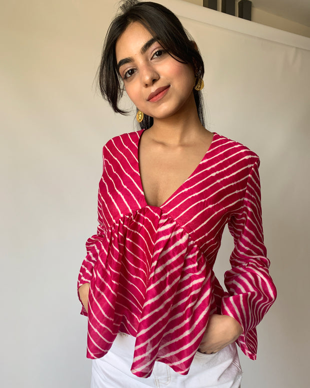Raspberry Flared Sleeves Top