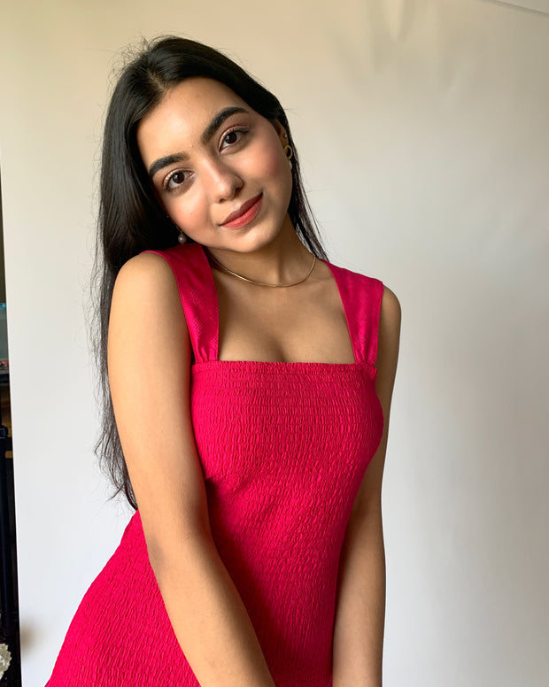 Deep Pink Smock & Frill Dress