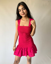 Deep Pink Smock & Frill Dress
