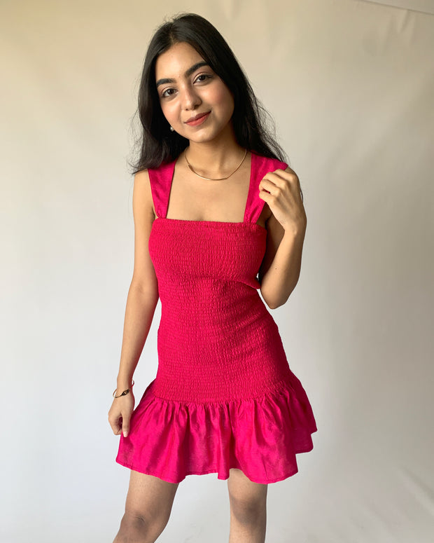 Deep Pink Smock & Frill Dress