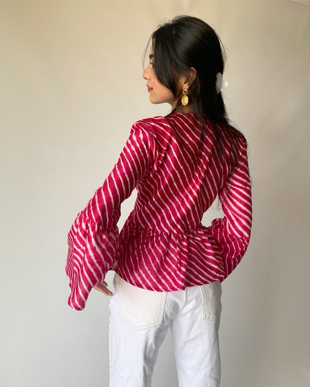 Raspberry Flared Sleeves Top