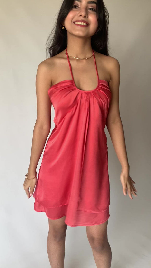 Salmon Pink Satin Dress