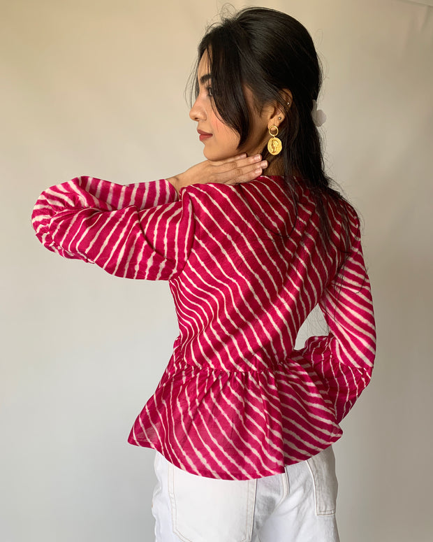 Raspberry Flared Sleeves Top