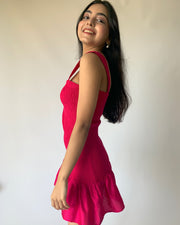 Deep Pink Smock & Frill Dress