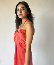 Salmon Pink Satin Dress