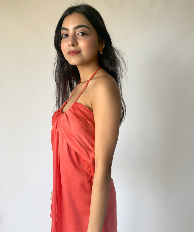 Salmon Pink Satin Dress