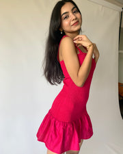 Deep Pink Smock & Frill Dress