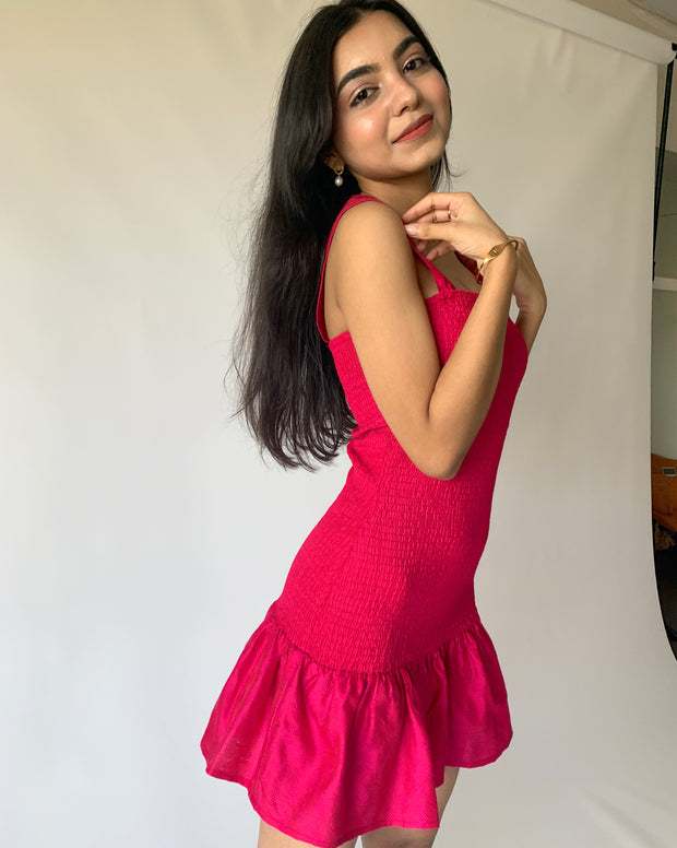 Deep Pink Smock & Frill Dress