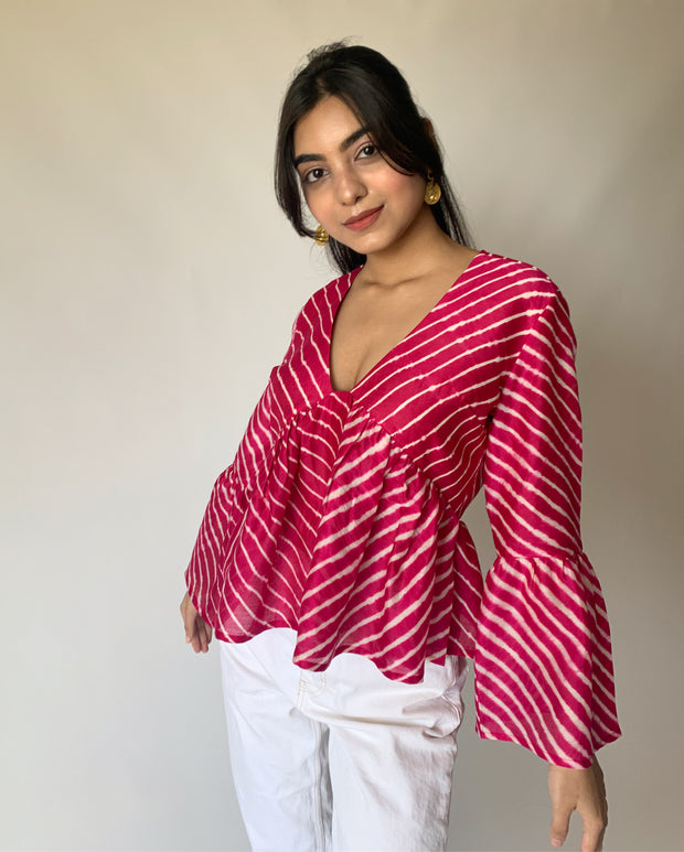 Raspberry Flared Sleeves Top