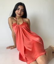 Salmon Pink Satin Dress