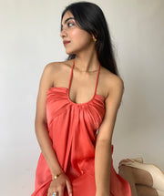 Salmon Pink Satin Dress