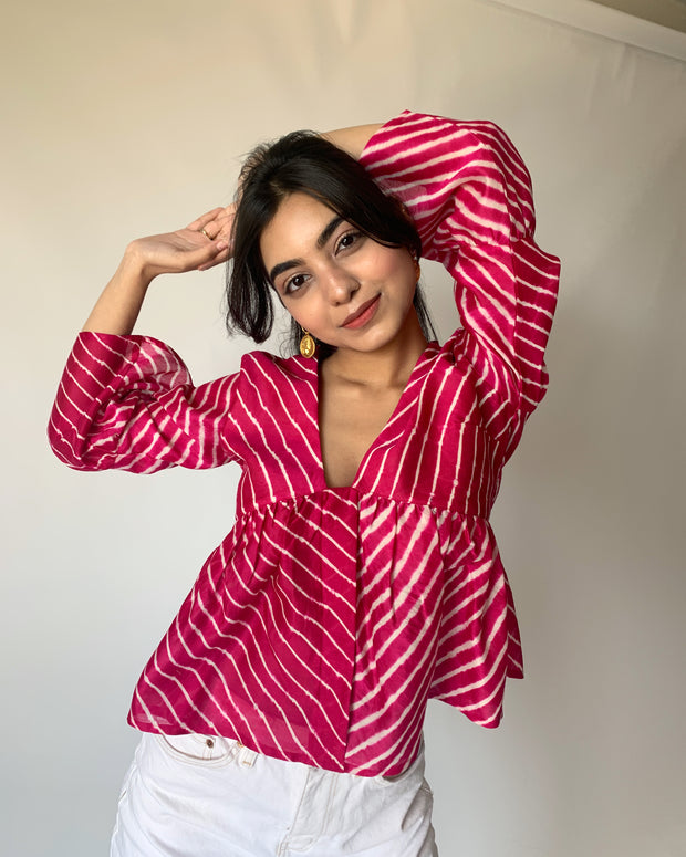 Raspberry Flared Sleeves Top