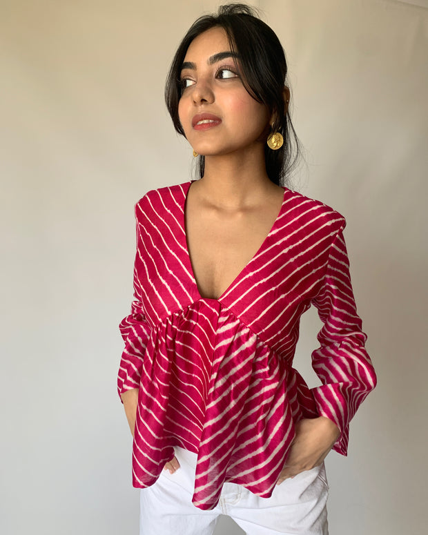 Raspberry Flared Sleeves Top
