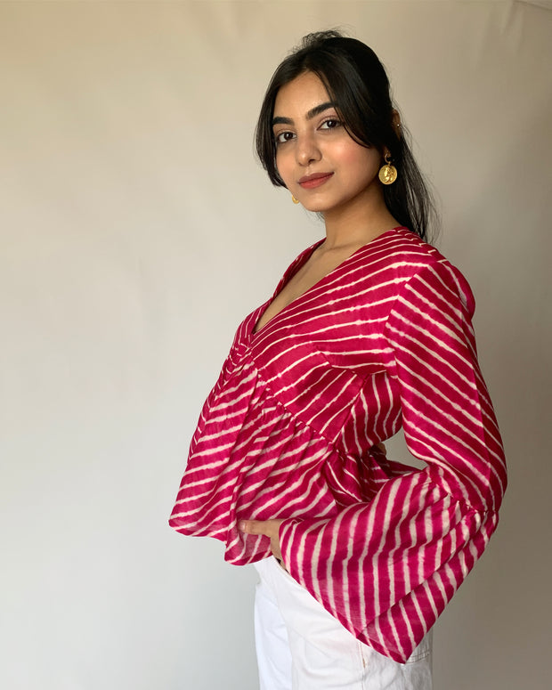 Raspberry Flared Sleeves Top