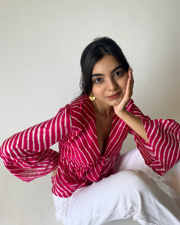 Raspberry Flared Sleeves Top