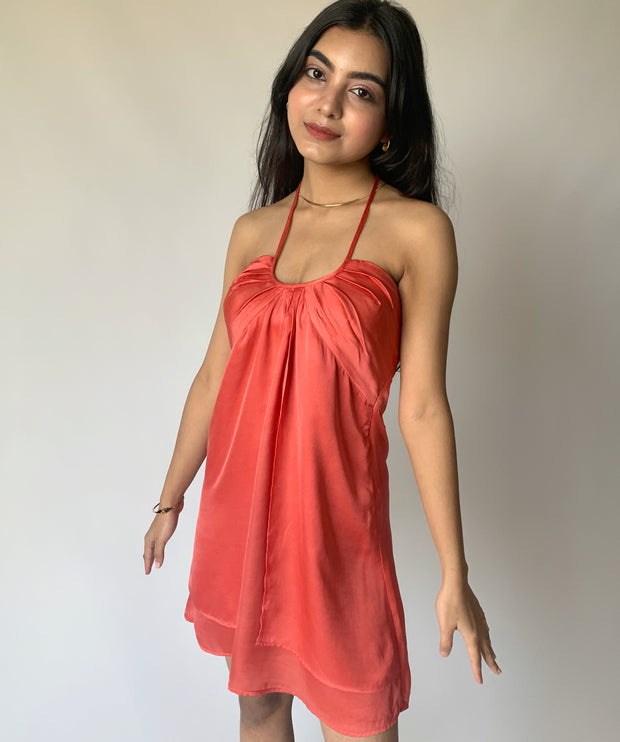 Salmon Pink Satin Dress