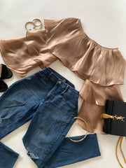 Champagne Gold Ruffle Blouse