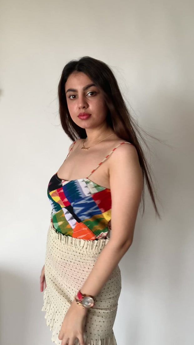 Color Blocks Lace Back Top