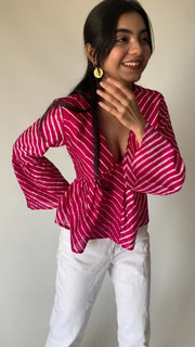 Raspberry Flared Sleeves Top