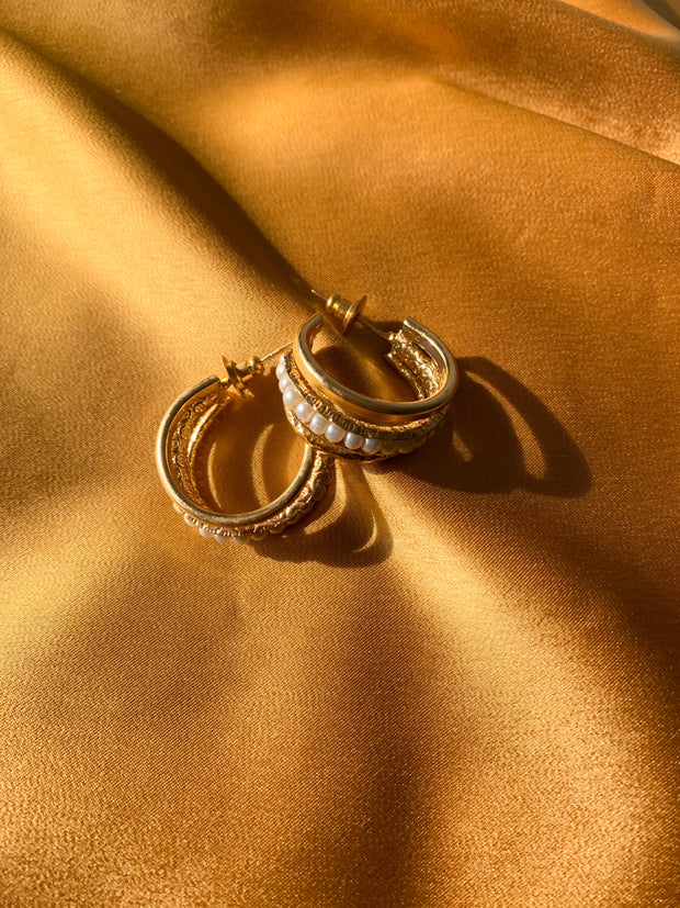 Gold & Pearls Tiny Hoops