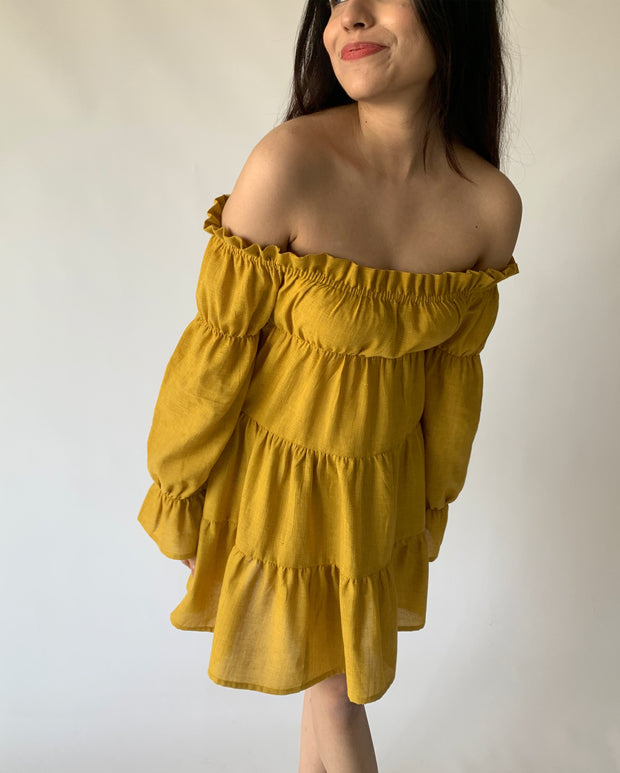 Mustard Yellow Off Shoulder Dress