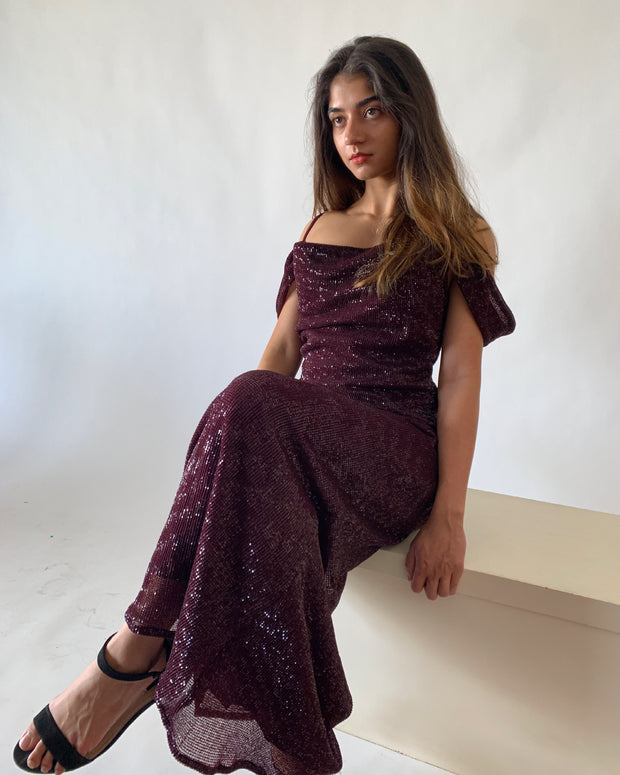 Sequin Cowl Neck Gown