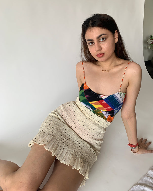 Polka Shirred Beach Skirt
