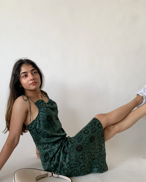 String Tie Cowl Neck Dress