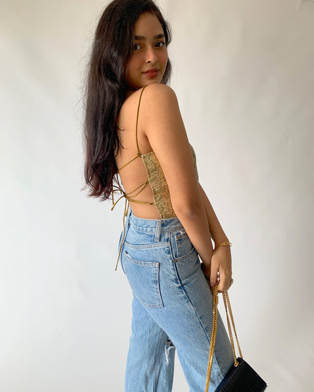 Champagne Lace Back Crop