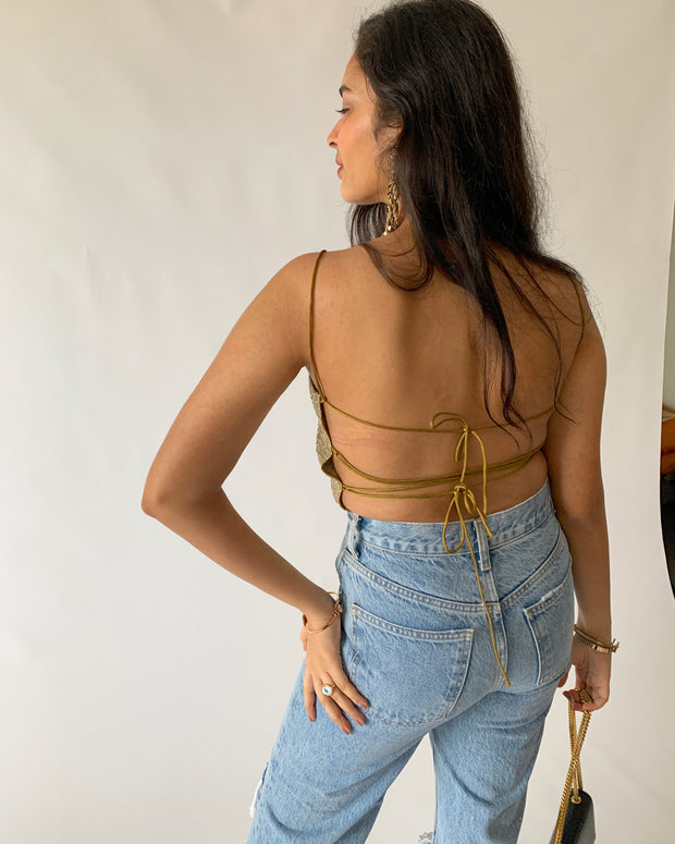 Champagne Lace Back Crop