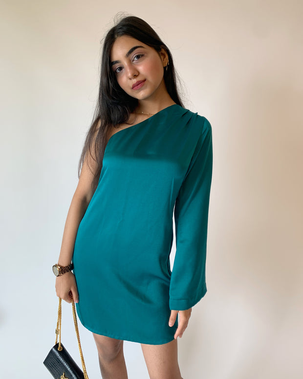 One Shoulder Milano Satin Dress