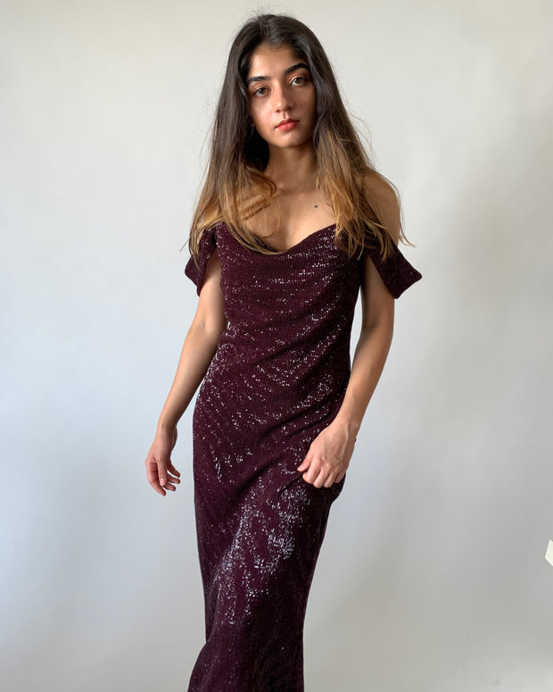 Sequin Cowl Neck Gown