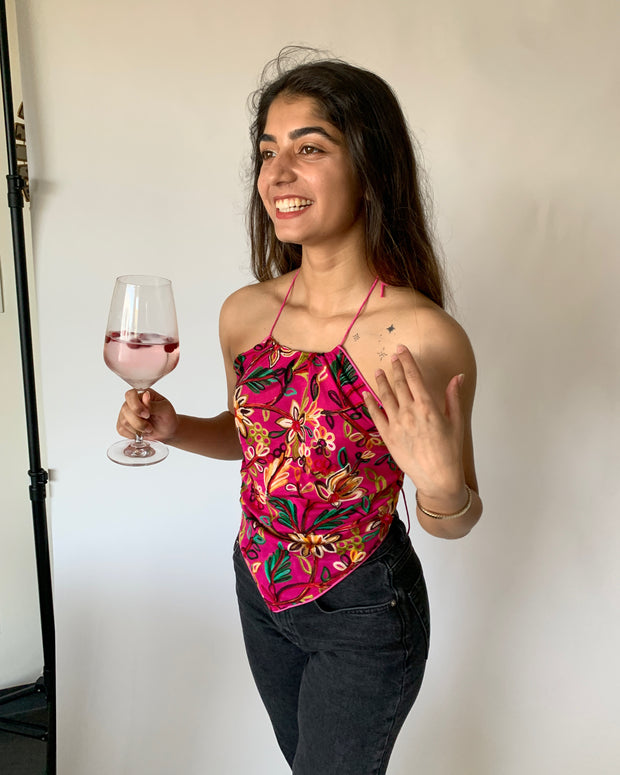 Beach Pink Embroidered Halter Neck Top