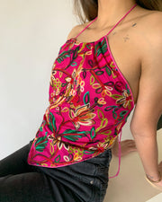 Beach Pink Embroidered Halter Neck Top