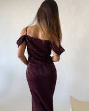 Sequin Cowl Neck Gown