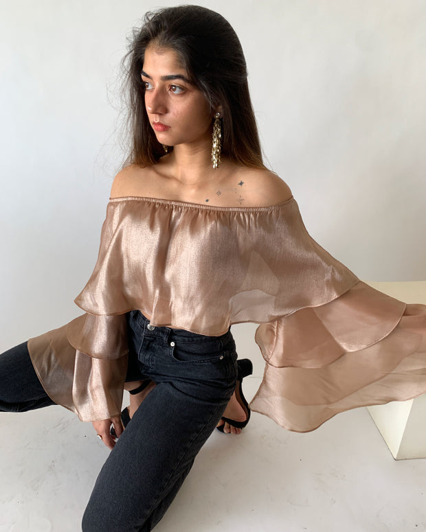 Champagne Gold Ruffle Blouse