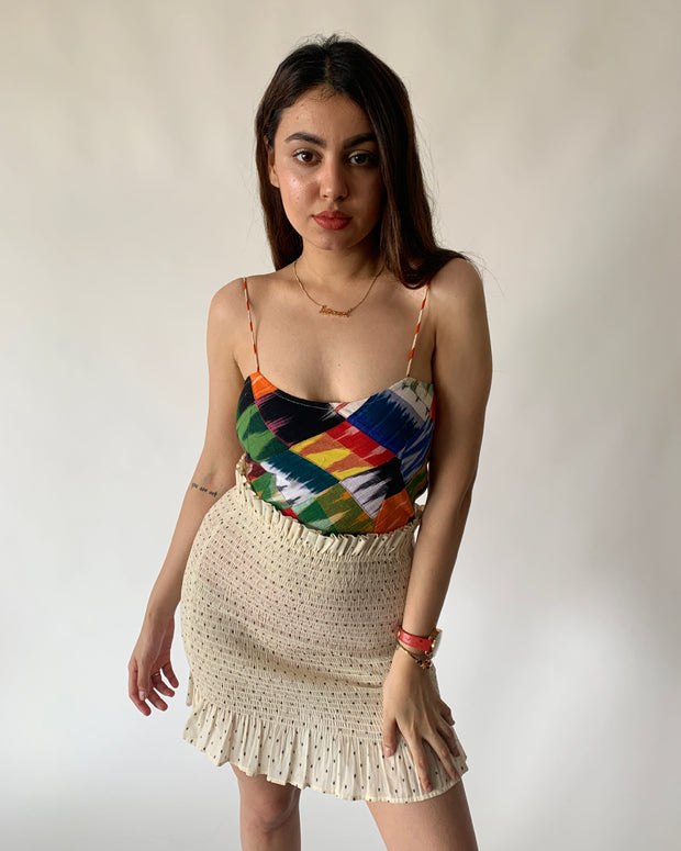 Polka Shirred Beach Skirt