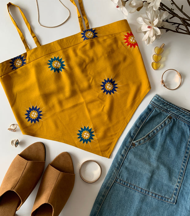 Blue & Yellow Knotted Top