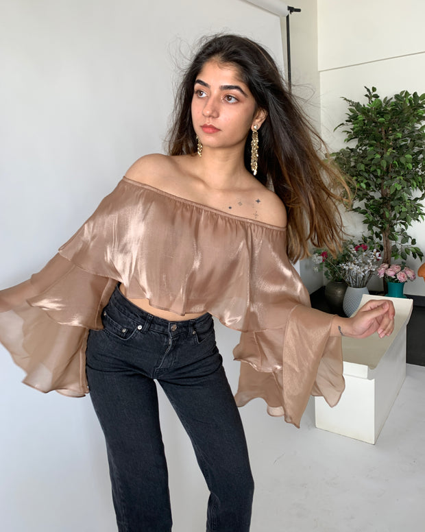 Champagne Gold Ruffle Blouse