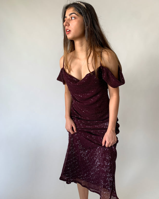 Sequin Cowl Neck Gown