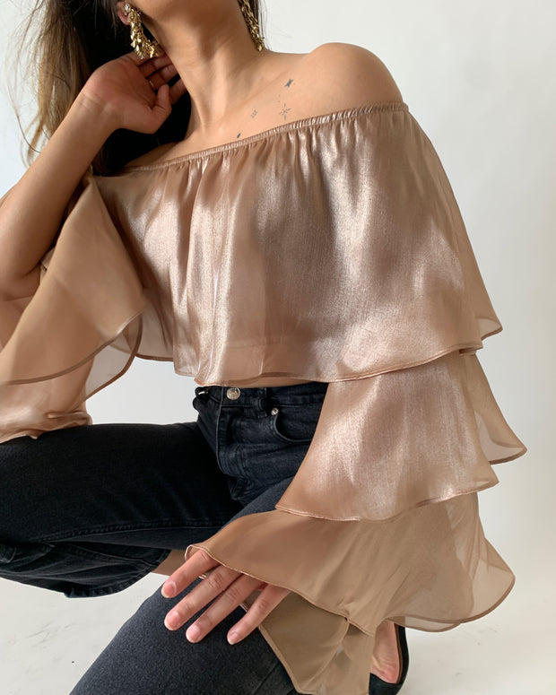 Champagne Gold Ruffle Blouse