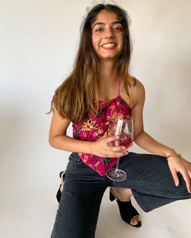 Beach Pink Embroidered Halter Neck Top