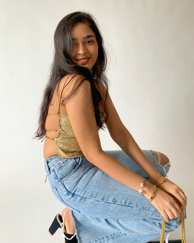 Champagne Lace Back Crop