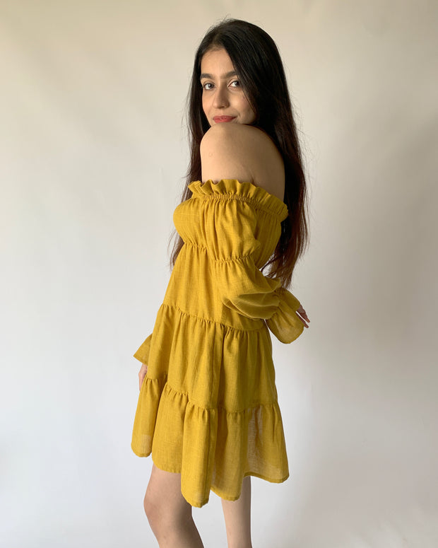 Mustard Yellow Off Shoulder Dress