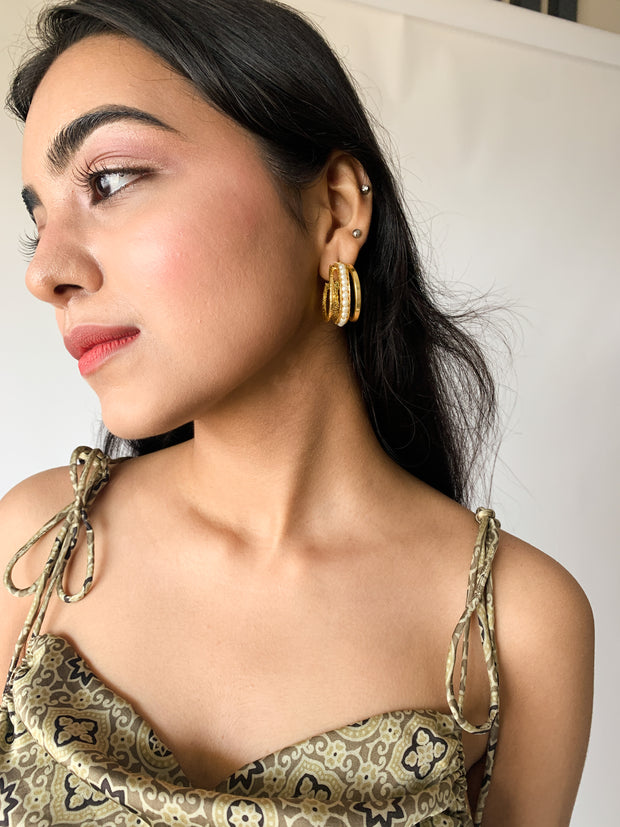 Gold & Pearls Tiny Hoops